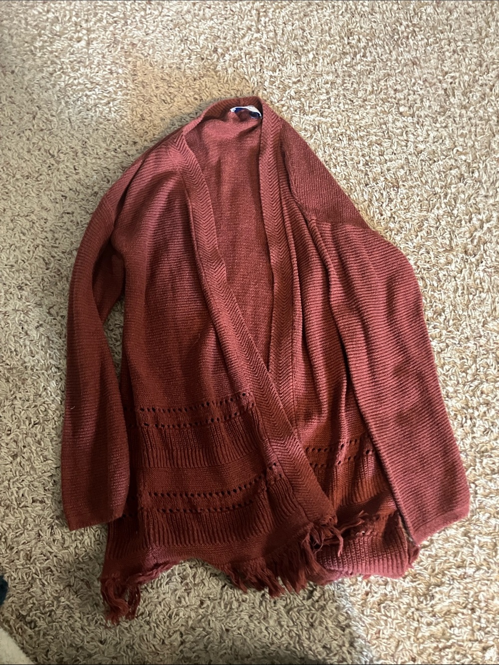 Old Navy Open-Front Rust Fringe Knit Cardigan